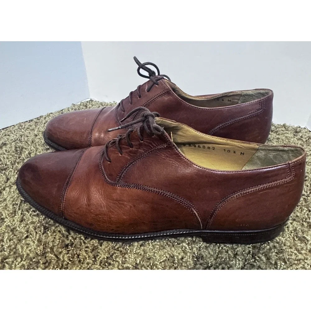 Johnston & Murphy Domani Brown Leather Cap Toe Oxford Shoes Mens 10.5 M Italy